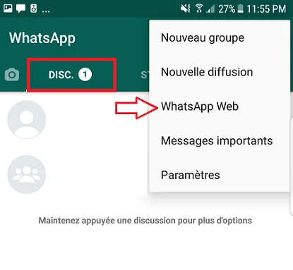 Option WhatsApp Web sur Android