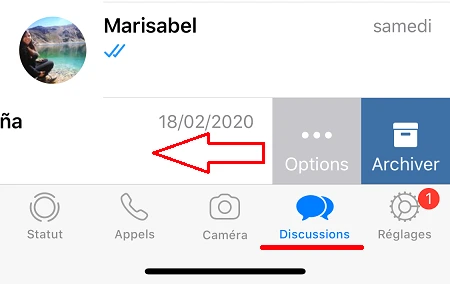 Archivage de l'option de conversation WhatsApp sur un iPhone

