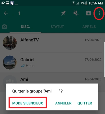 Option Mode Silencieux dan WhatsApp sur Android