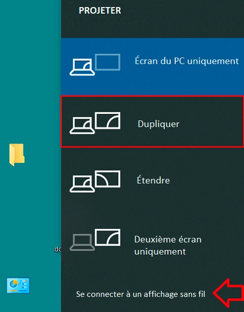 Option pour projeter l'écran Windows 10 sur une Smart TV