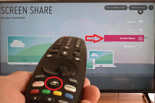 Option de partage d'écran sur un téléviseur intelligent LG
