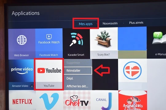 Option pour Réinstaller YouTube sur Smart TV Samsung