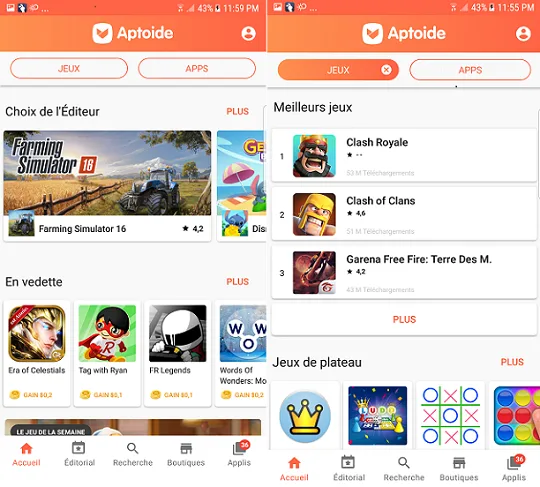 Magasin Aptoide sur smartphone Android