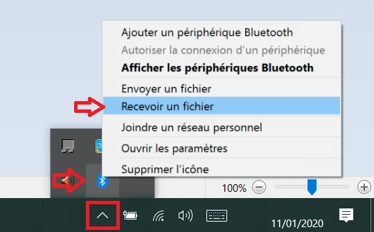 Option pour recevoir un fichier via Bluetooth sur Windows 10
