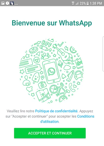 fenêtre de bienvnue sur WhatsApp