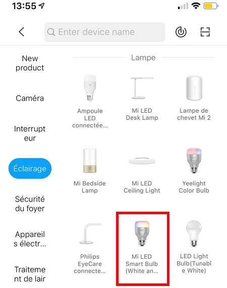 Mi LED Smart Bulb dans app Mi Home