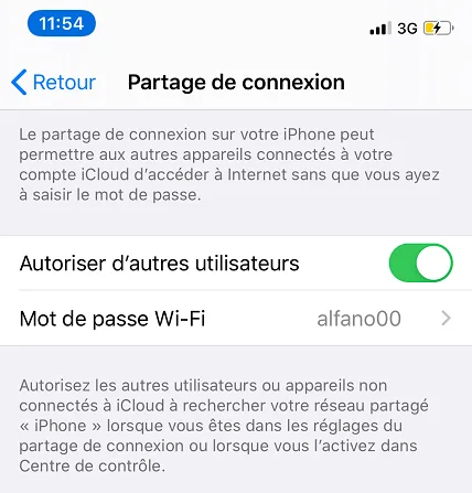 Option pour configurer un Mot de passe WiFi sur iPhone