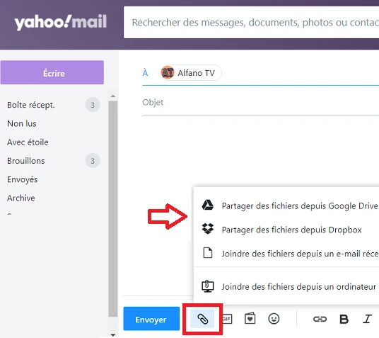 Possibilité d'envoyer des vidéos ou des fichiers lourdes dans Yahoo Mail