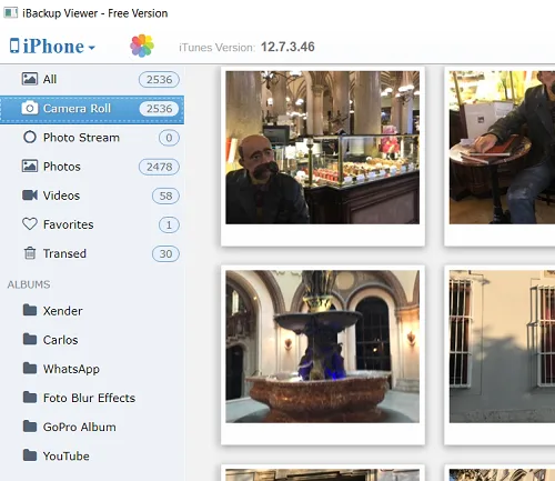Photos de un iPhone sur le logiciel iBackup Viewer