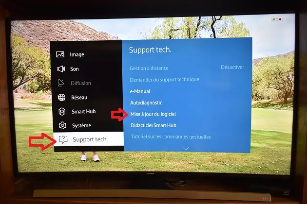 Fenêtre de mise à jour du logiciel sur un téléviseur connecté Samsung