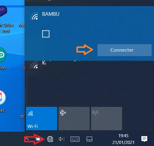 Fenetre pour se connectar à un réseau wifi sous windows 10