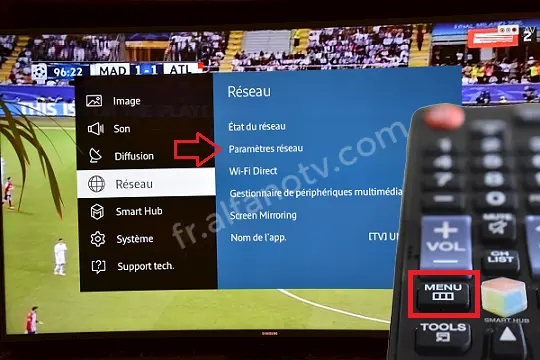 Option paramètres réseau sur Smart TV Samsung