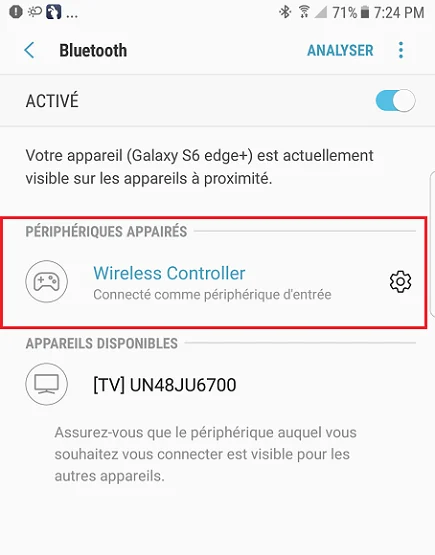 Option Wireless Controller sur smartphone Android
