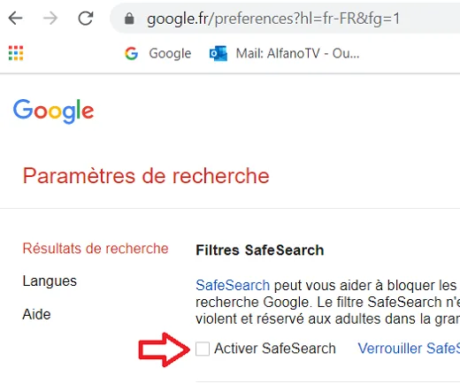 Case pour activer SafeSearch sur Google