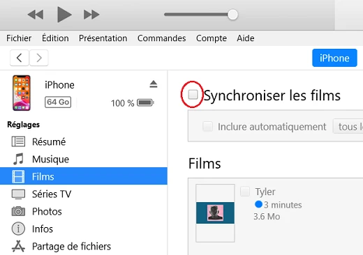 case Synchroniser les films dans iTunes