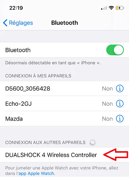 Acivation du Bluetooth sur iPhone pour appairer la manette DualSchock 4