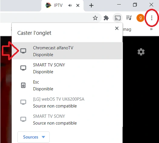 En train de envoyer une liste IPTV sur la télé connectée à un Chromecast