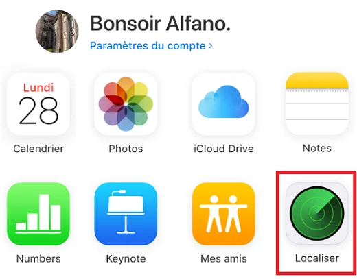 Icone Localiser mon iPhone sur iCloud