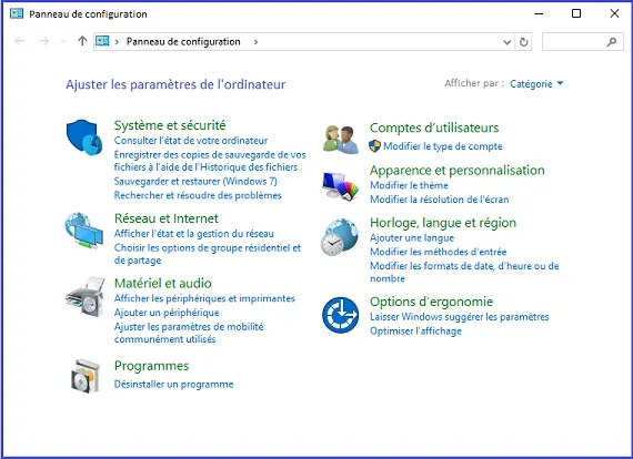 Panneau de configuration Windows 10
