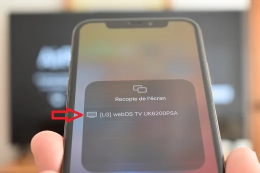 Option pour afficher l'écran de l'iPhone sur une TV LG avec AirPlay