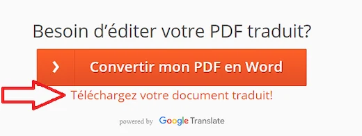 Option pour télécharger un document PDF traduit