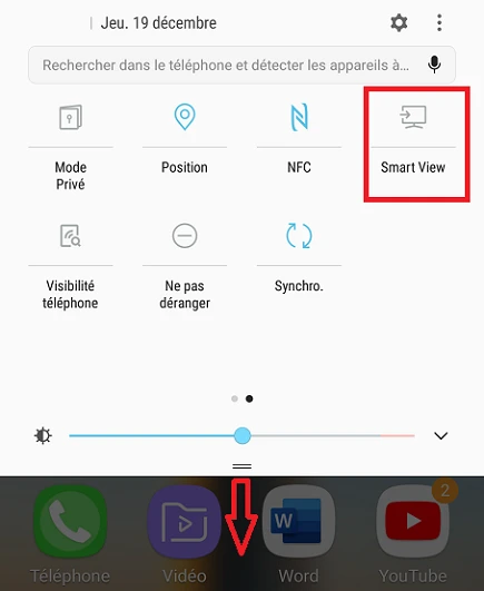 Icône Smart View sur un smartphone Samsung

