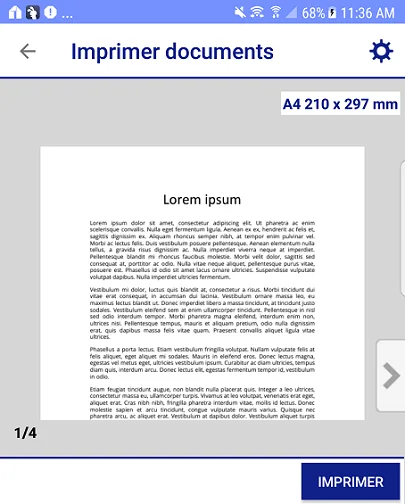 Option pour imprimer un document depuis un smartphone Android