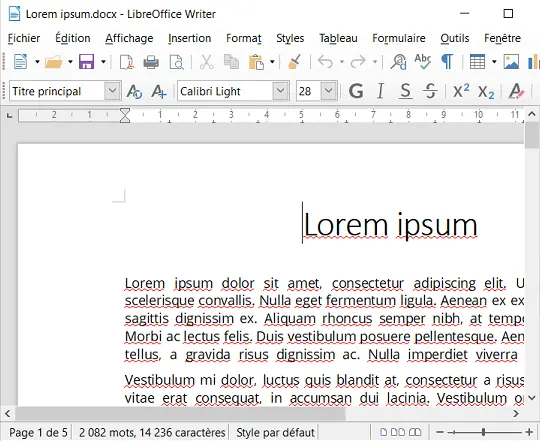 Document Word ouvert sur LibreOffice