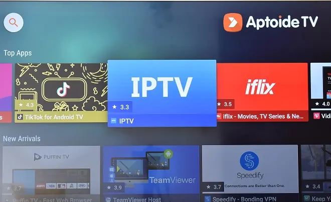 Interface Aptoide TV sur une Smart TV Android
