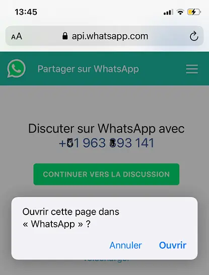 Option pour envoyer un message WhatsApp sans ajouter le contact