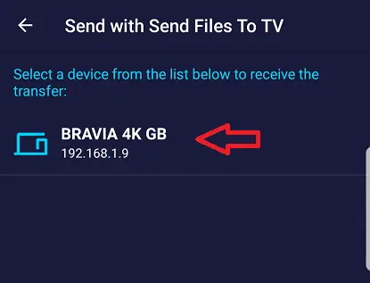 Option pour transférer un fichiers APK vers une TV Sony Android