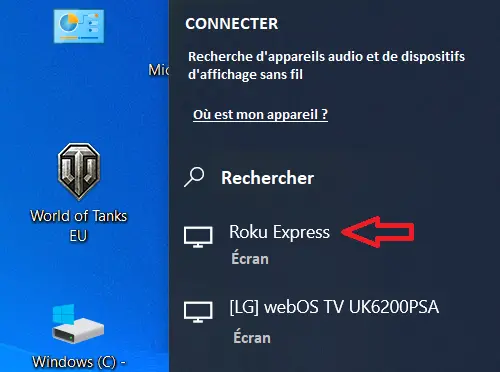 Possibilité de connecter un PC à un Roku Express pour la mise en miroir d'écran