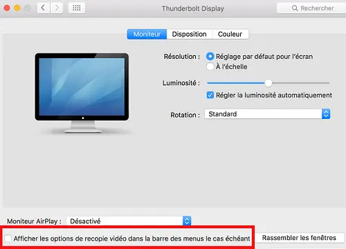 Option pour afficher icone AirPlay sur Mac