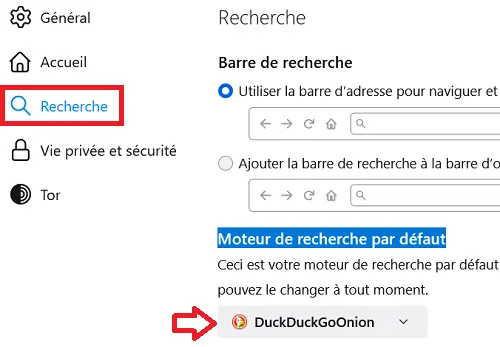 DuckDuckGoOnion come Moteur de recherche par defaut sur Tor Deep web